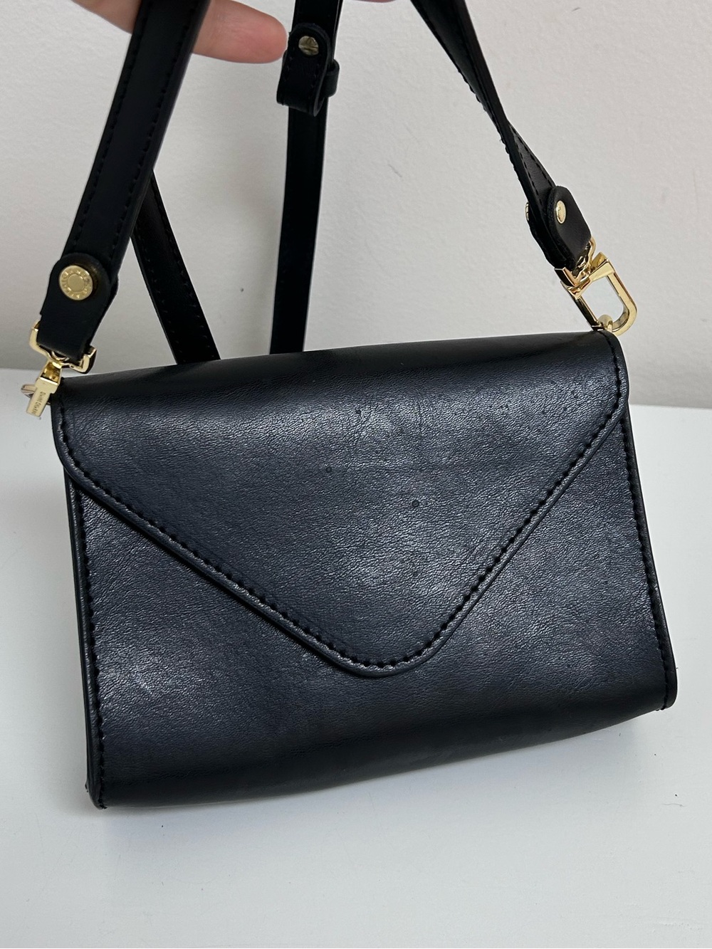 Black Women's Leather Crossbody Bag with Gold Hardware